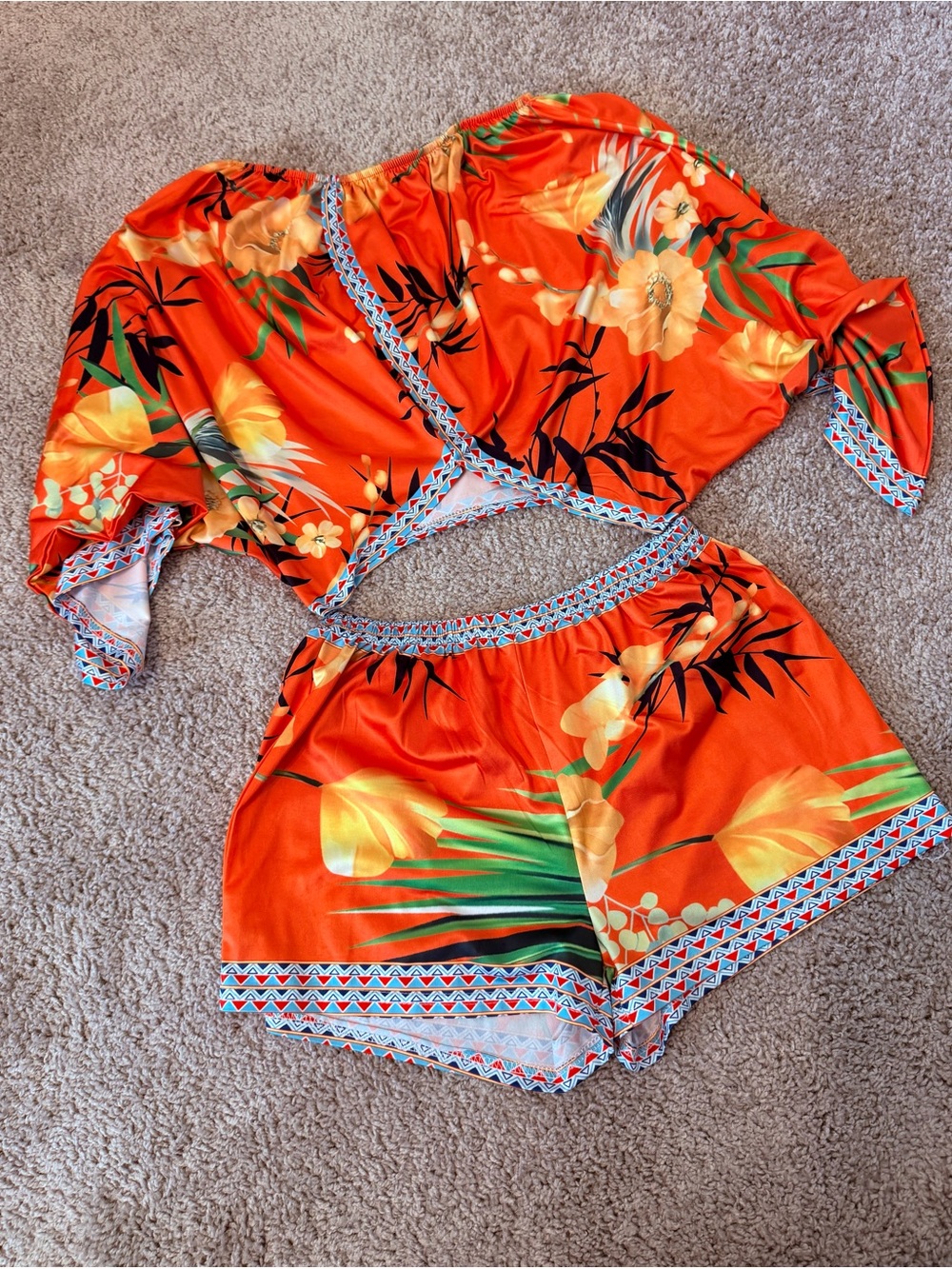 Tropical Floral Two-Piece Shorts Set, Small